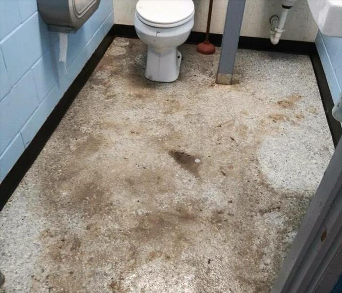 Very dirty bathroom floors. 